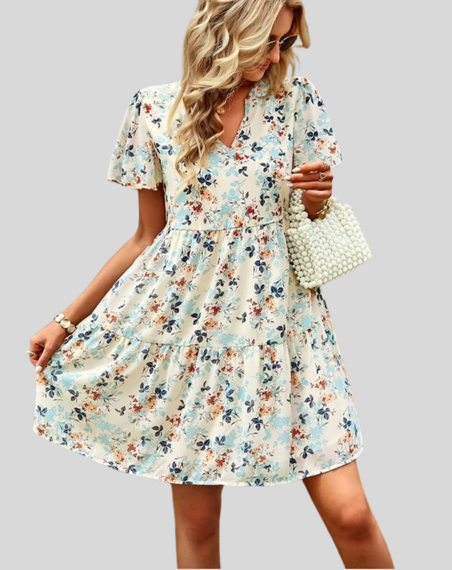 Women's Floral Mini Dress with A-Line Skirt for Summer Events-4