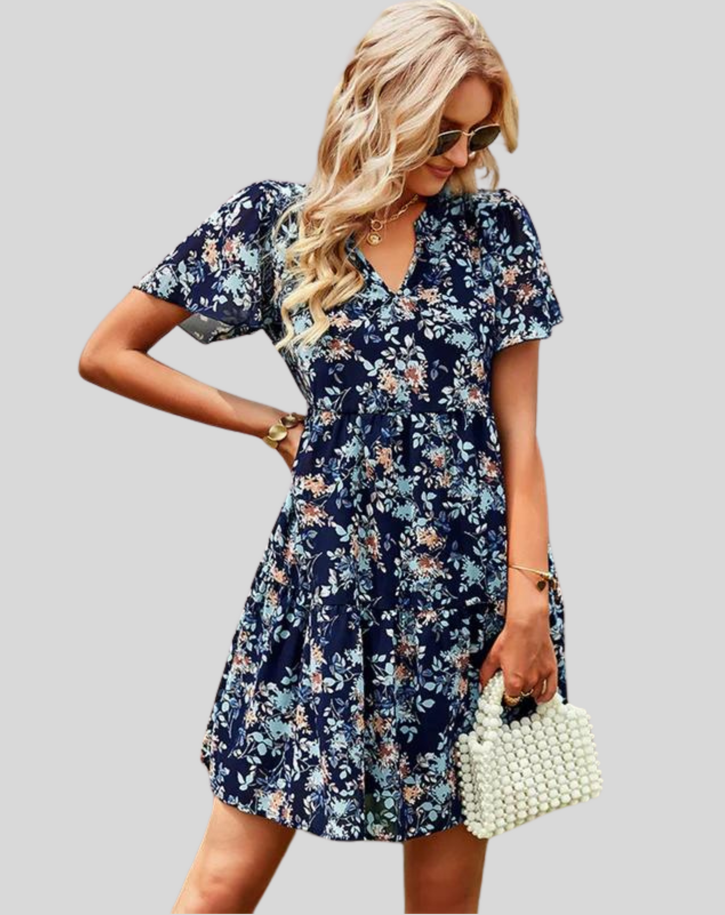Variant image for Women's Floral Mini Dress with A-Line Skirt for Summer Events-2