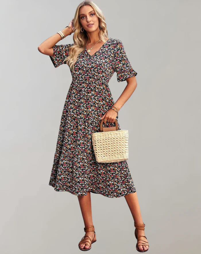 Women’s Floral Mid-Length Sleeve Maxi Dress | Ideal for Spring/Summer