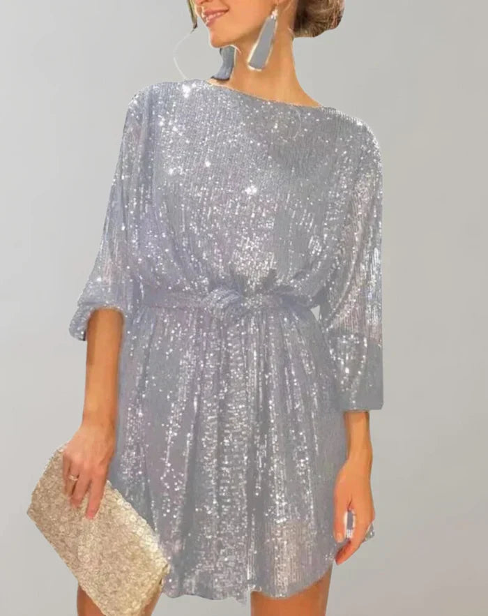 Women's Stylish Waist-Cinched Sequin Mini Dress | Ideal for Spring/Summer