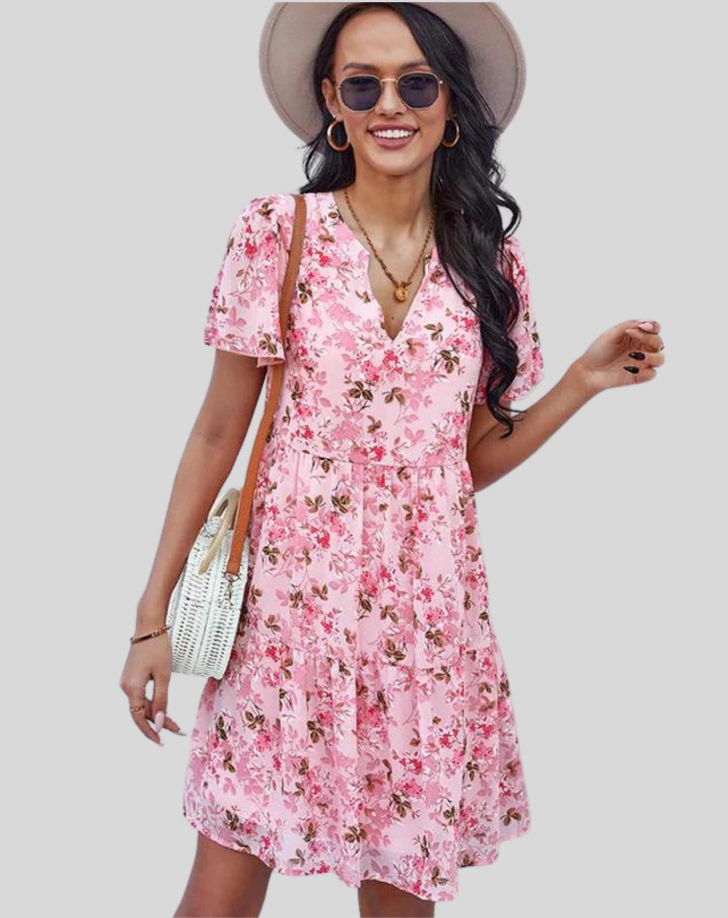 Variant image for Women's Floral Mini Dress with A-Line Skirt for Summer Events-5