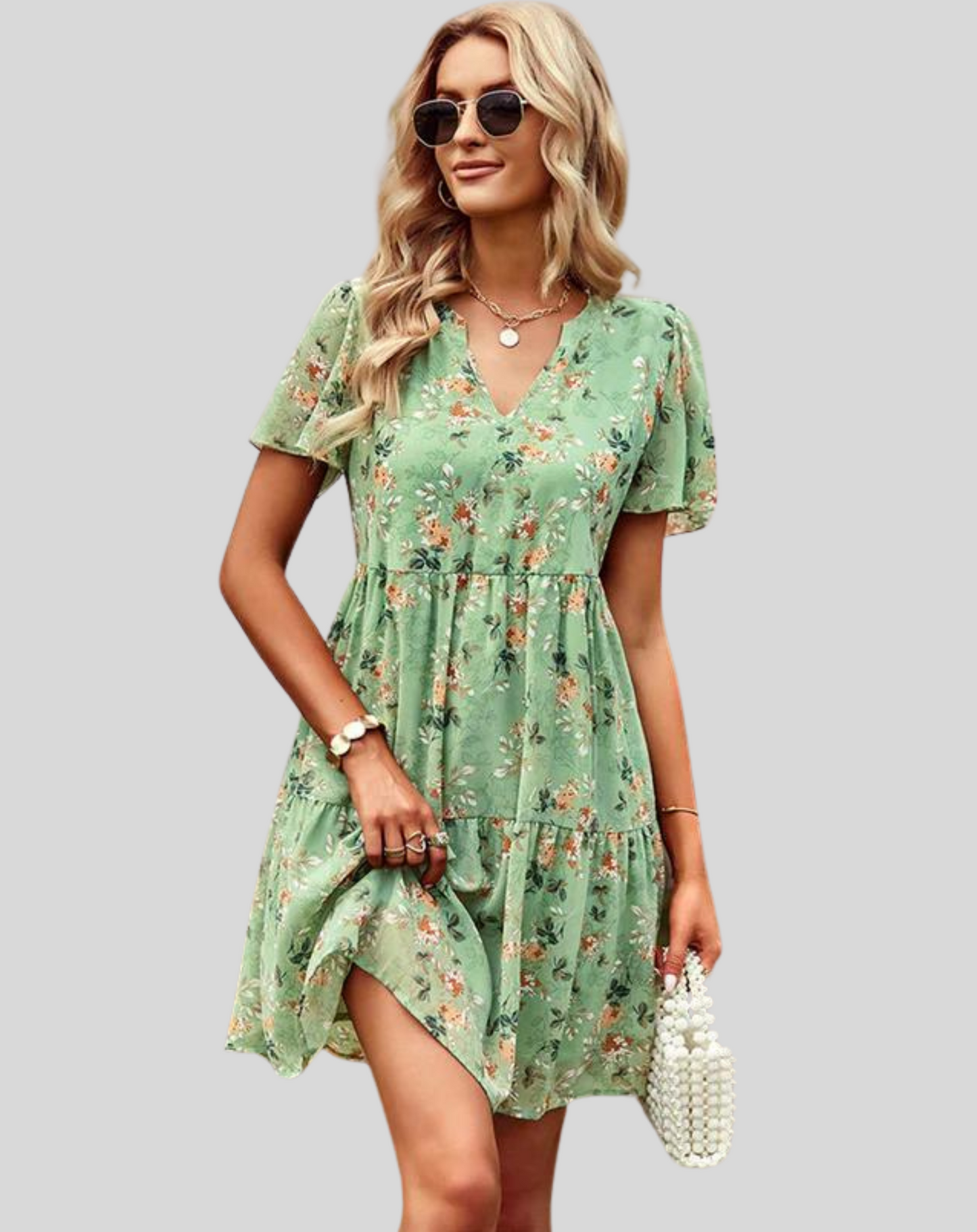 Variant image for Women's Floral Mini Dress with A-Line Skirt for Summer Events-4