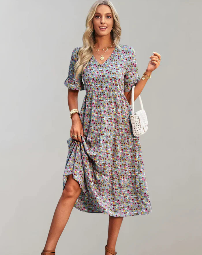 Women’s Floral Mid-Length Sleeve Maxi Dress | Ideal for Spring/Summer