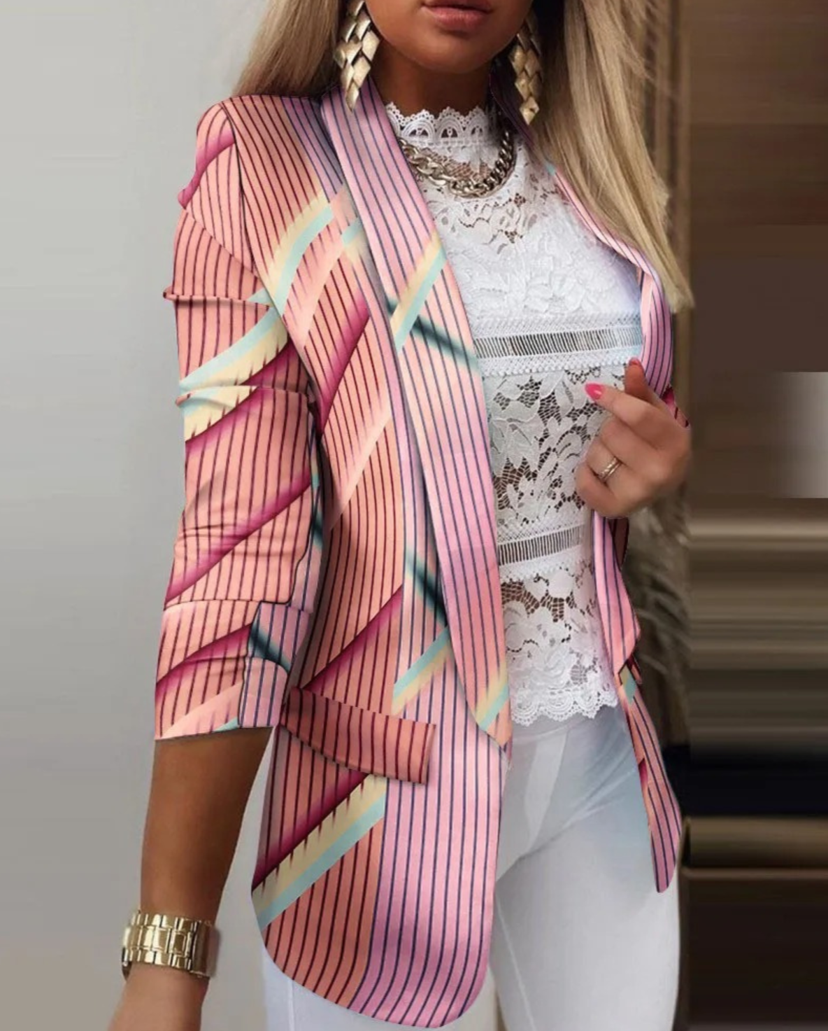 Women's Stylish Unique Print Multicolor Blazer with Pockets | Great for Everyday Wear