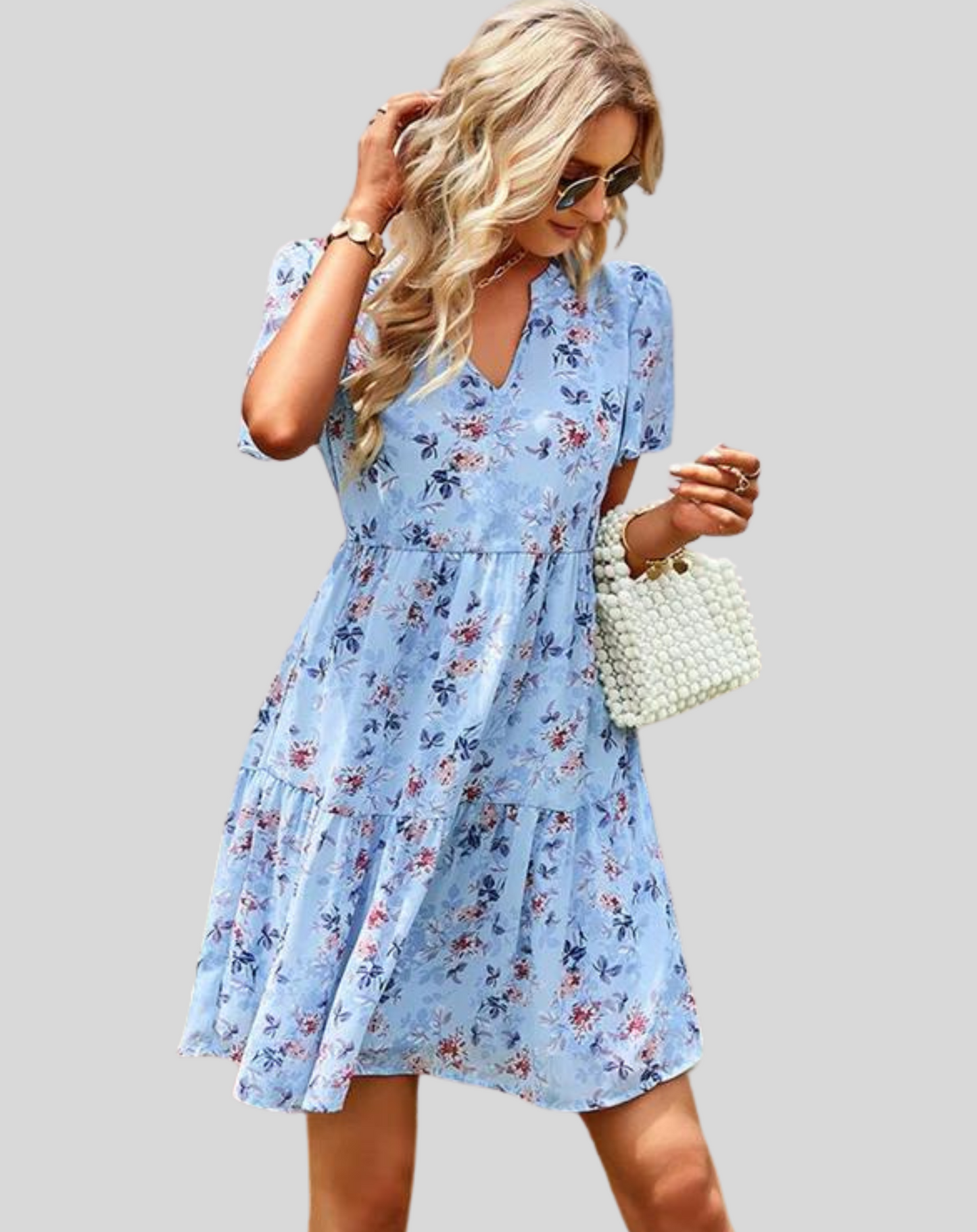 Women's Floral Mini Dress with A-Line Skirt for Summer Events-3