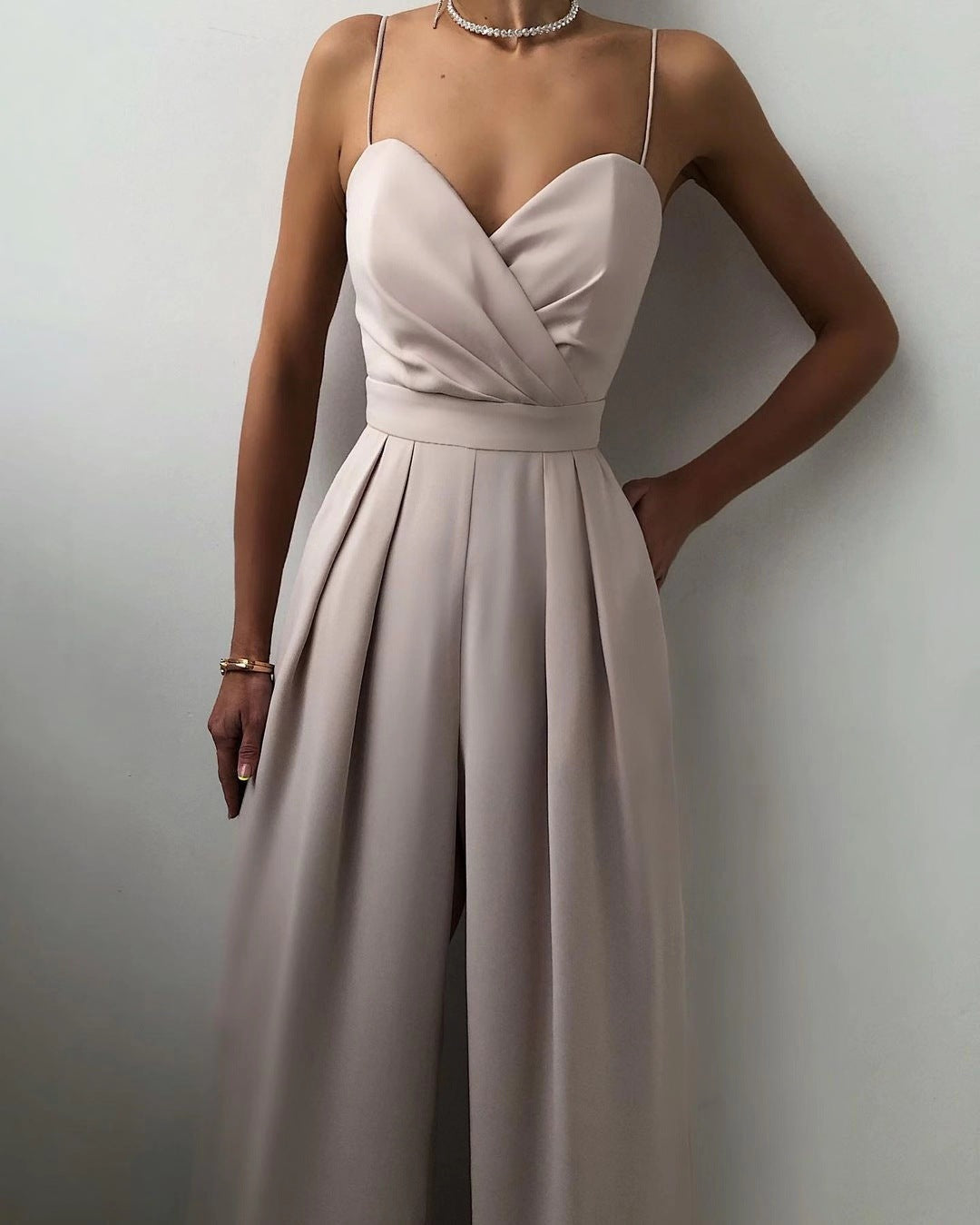 Women's Elegant Spaghetti Strap Wide Leg Jumpsuit | Ideal for Spring/Summer