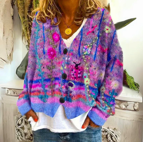 Women's Elegant Floral Cardigan - Unique Artistic Design for Women’s Cardigan Sweater