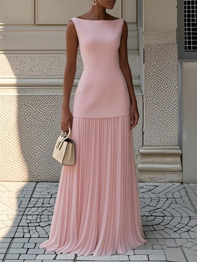 Women's Elegant Sleeveless Maxi Dress - Elegant Pleated Design for Women