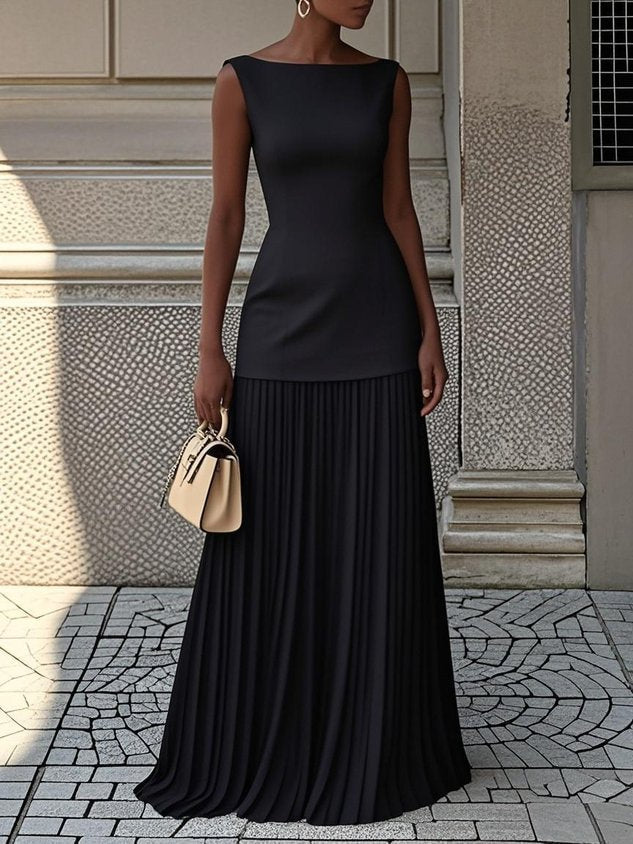 Women's Elegant Sleeveless Maxi Dress - Elegant Pleated Design for Women