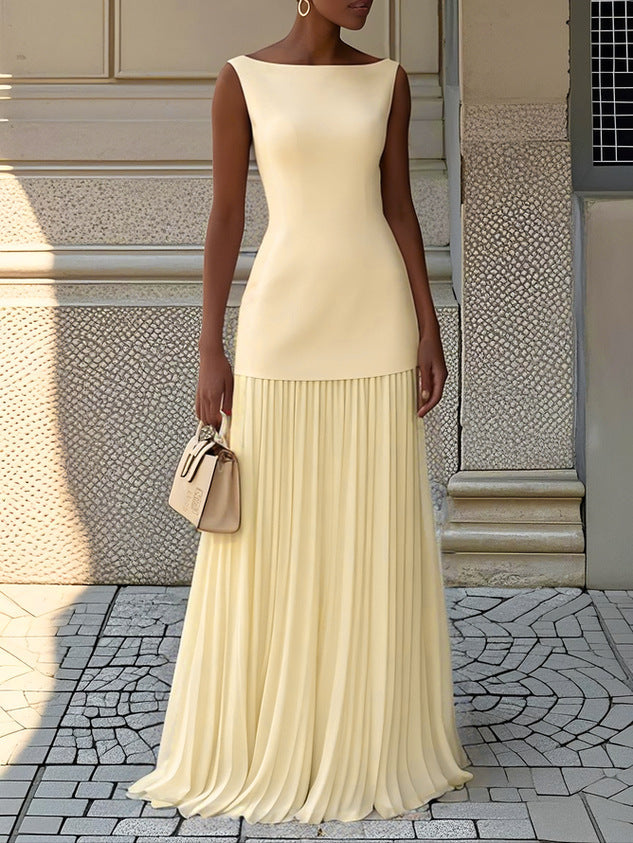 Women's Elegant Sleeveless Maxi Dress - Elegant Pleated Design for Women
