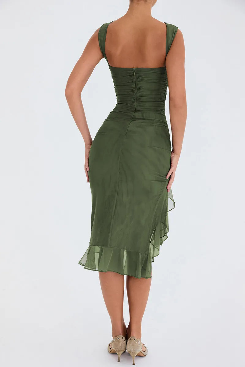 Aubrie - Elegant Mesh Cocktail Midi Dress for Women