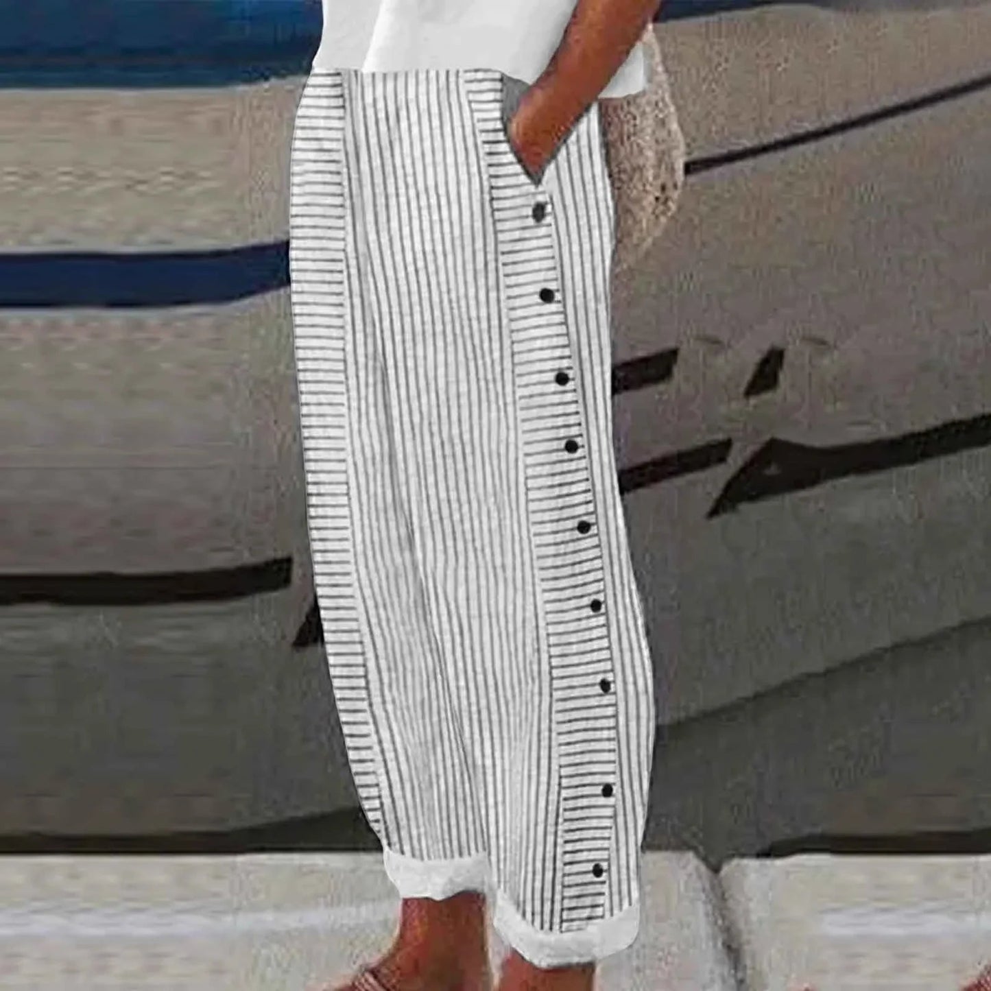 Seabreeze Linen Pants for Women - Stylish Striped Trousers for Summer
