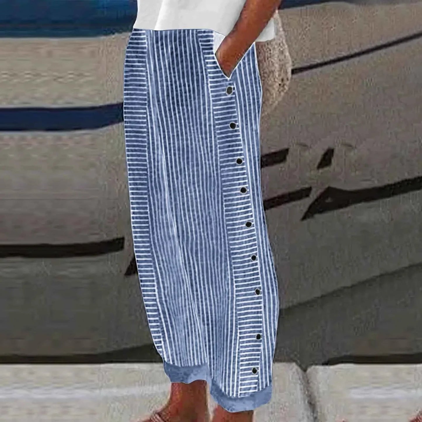 Seabreeze Linen Pants for Women - Stylish Striped Trousers for Summer