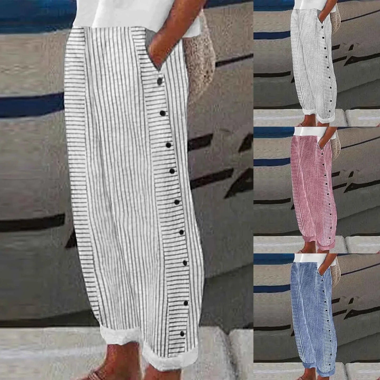 Seabreeze Linen Pants for Women - Stylish Striped Trousers for Summer