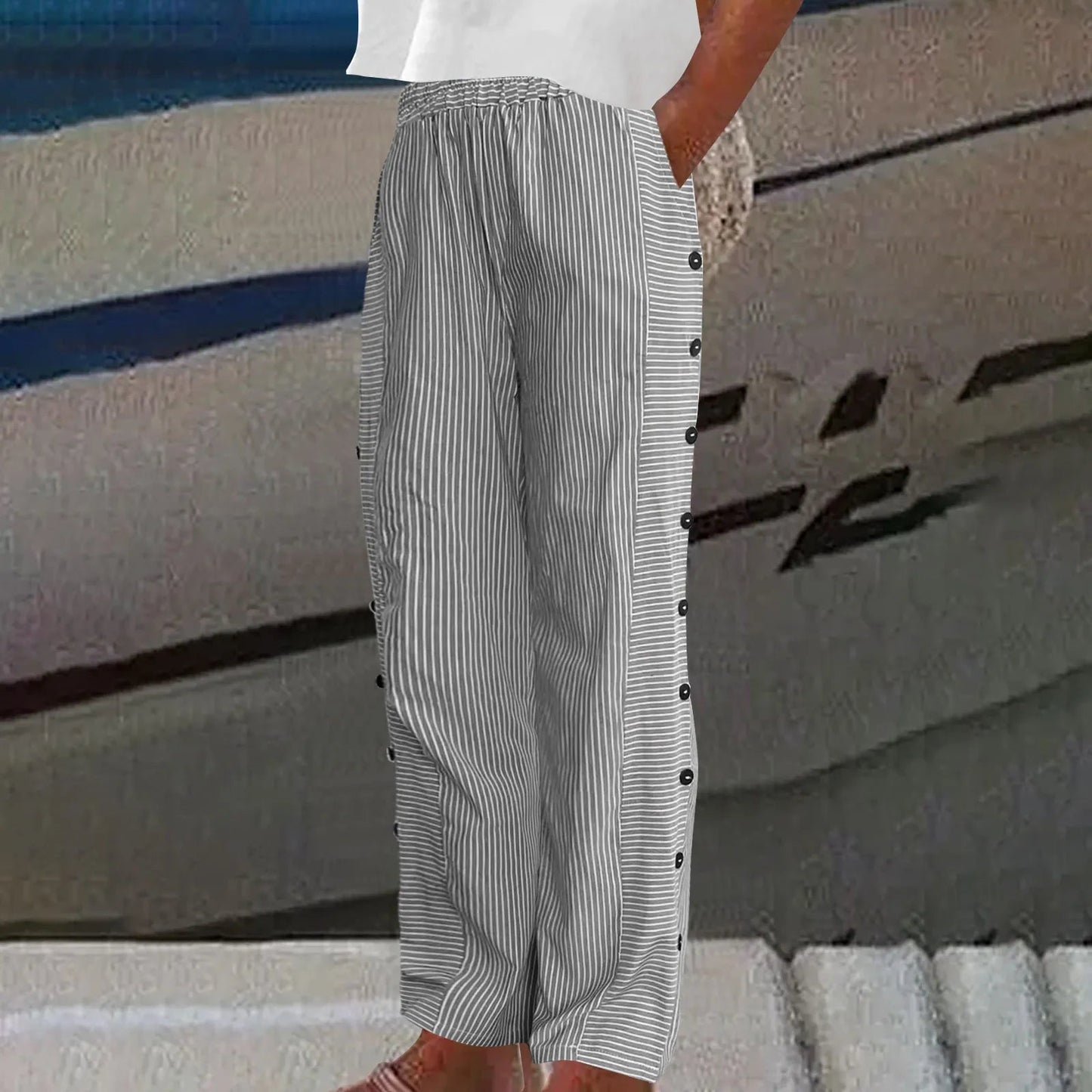 Seabreeze Linen Pants for Women - Stylish Striped Trousers for Summer