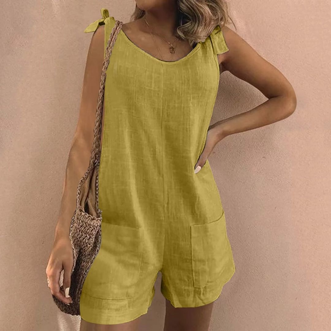Women’s Casual Jumpsuit – Tie-Shoulder Romper with Pockets