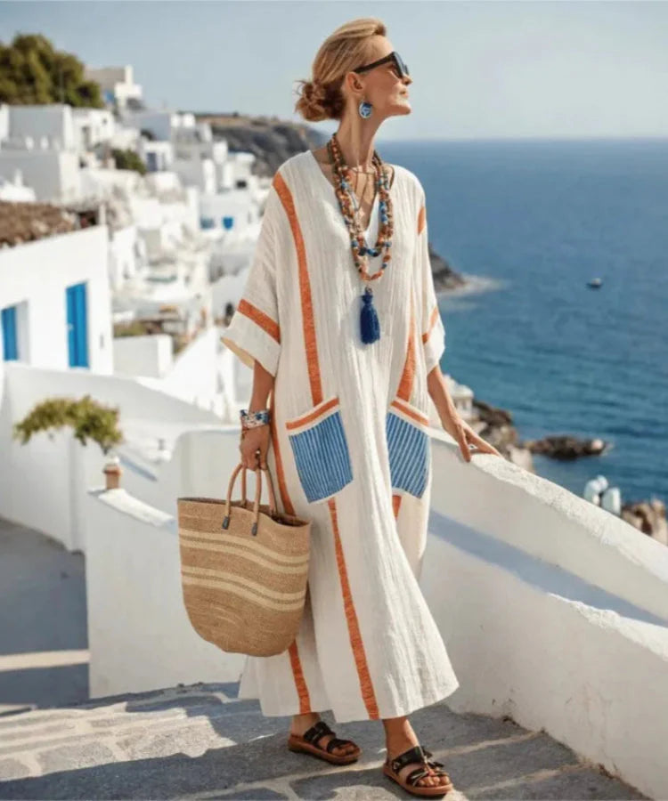 Women's Casual Maxi Dress with Graphic Stripes for Summer Occasions