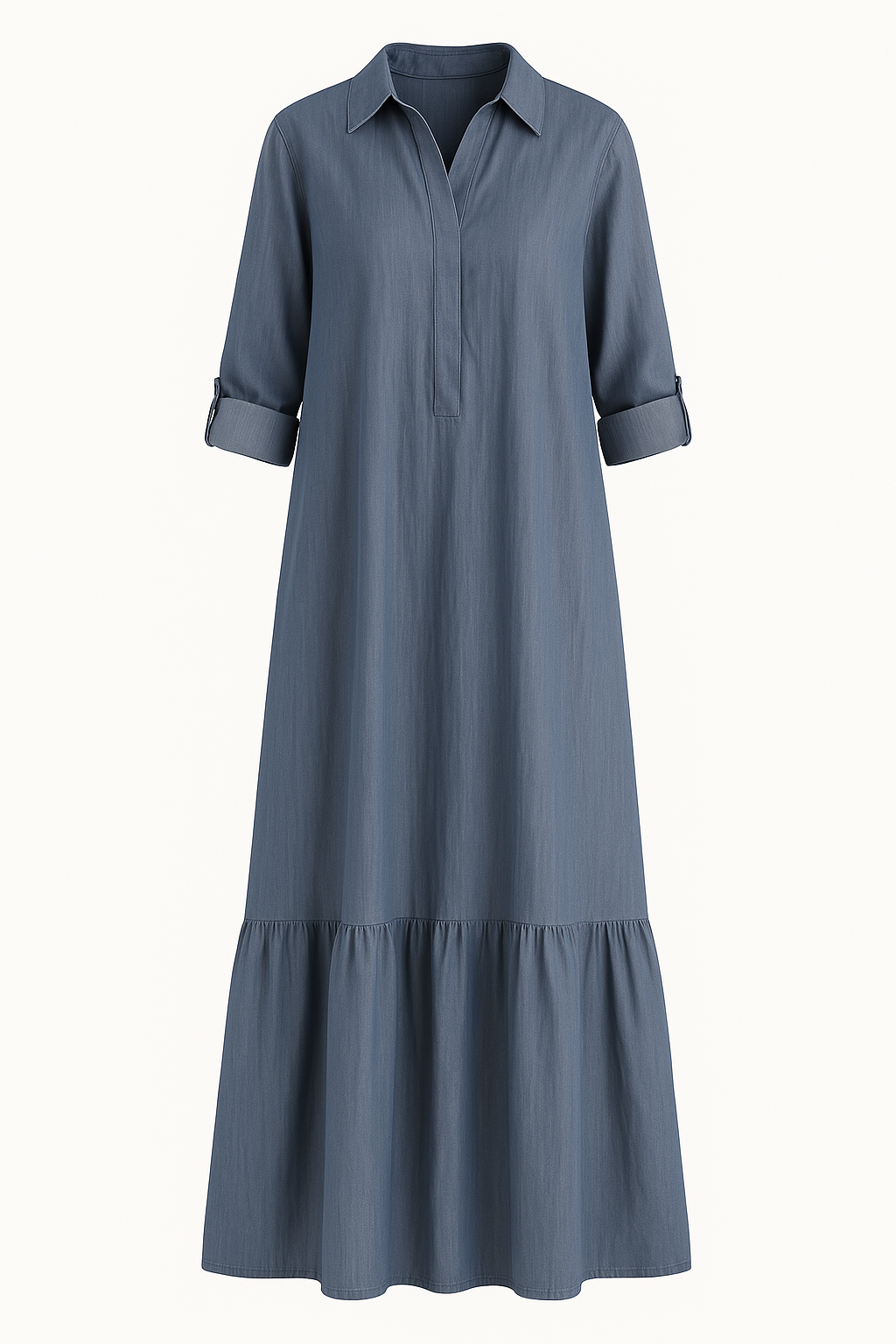 Women's Casual Maxi Dress with Half Button and Tiered Skirt