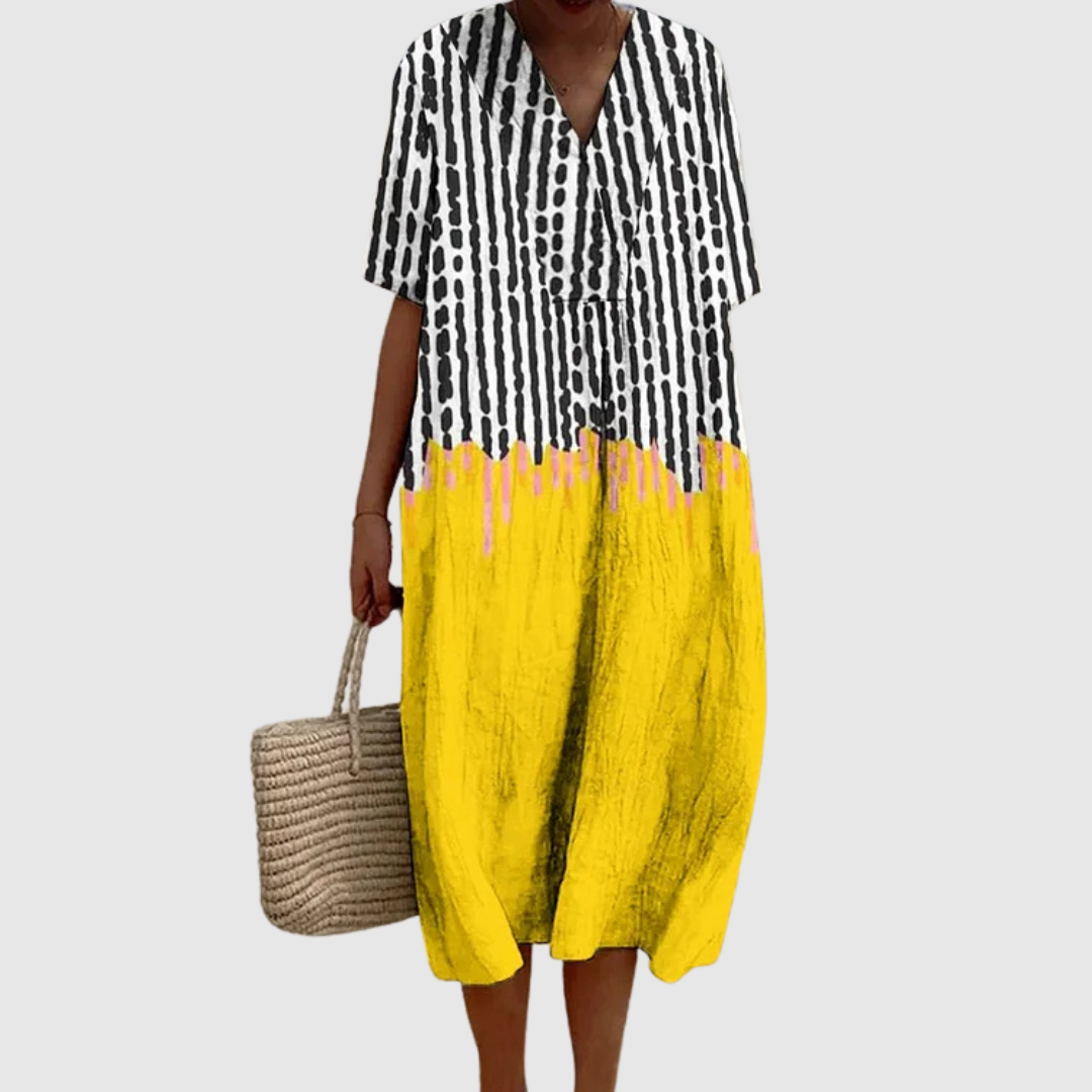 Women's Casual Midi Dress with Graphic Split Design