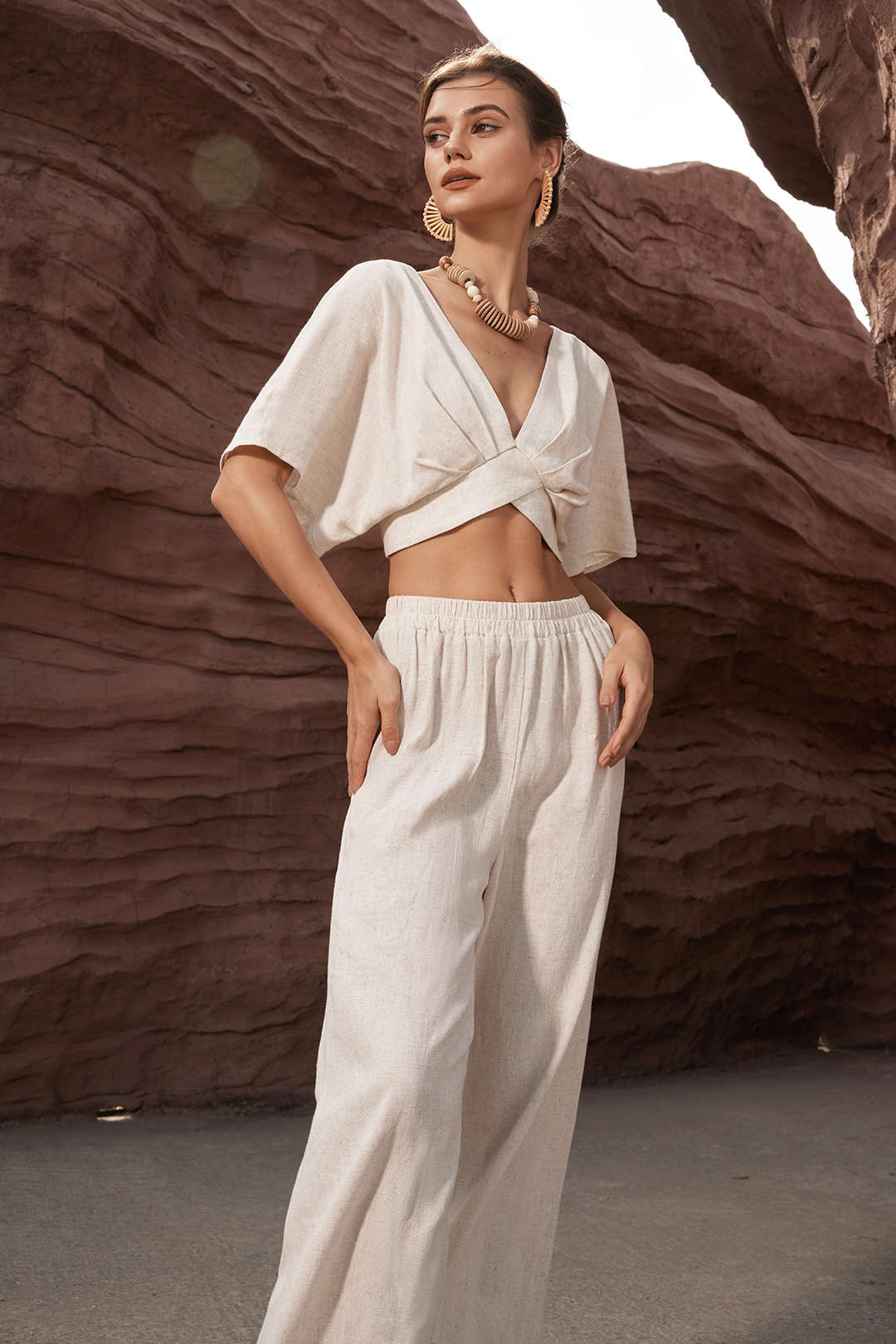 Women's Casual Relaxed Fit Pants with Gathered Waist