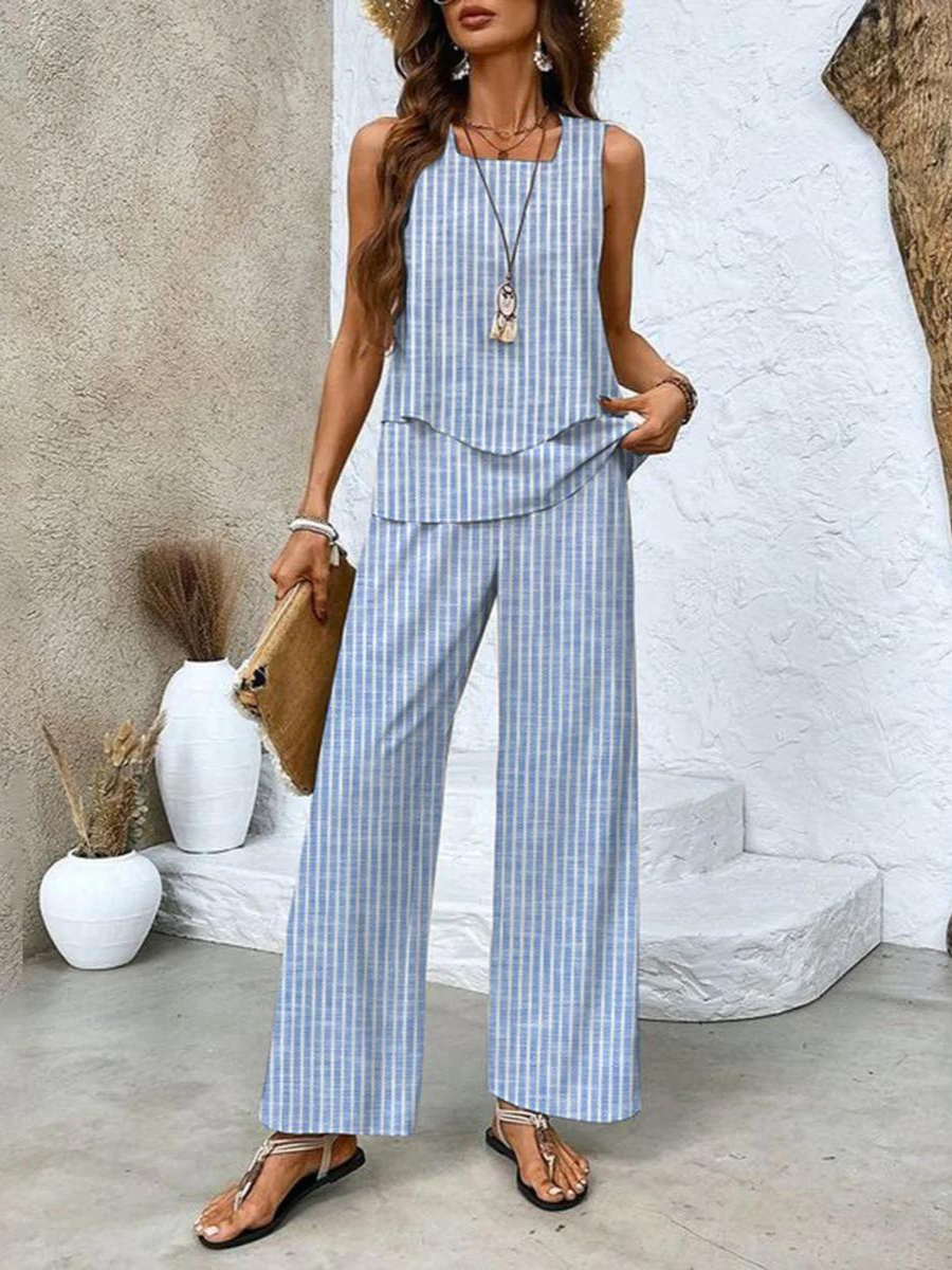 Women's Chic Two-Piece Set with Wide-Leg Pants for Casual Summer Outings