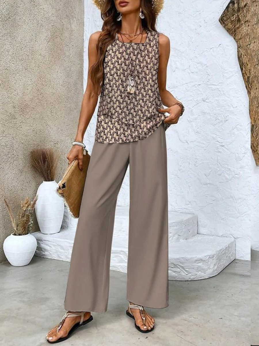 Women's Chic Two-Piece Set with Wide-Leg Pants for Casual Summer Outings