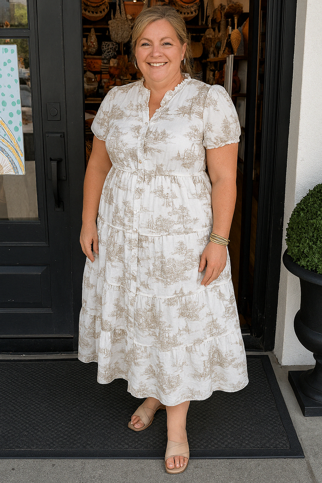 Women's Classic Tummy Covering Midi Dress with Tiered Silhouette