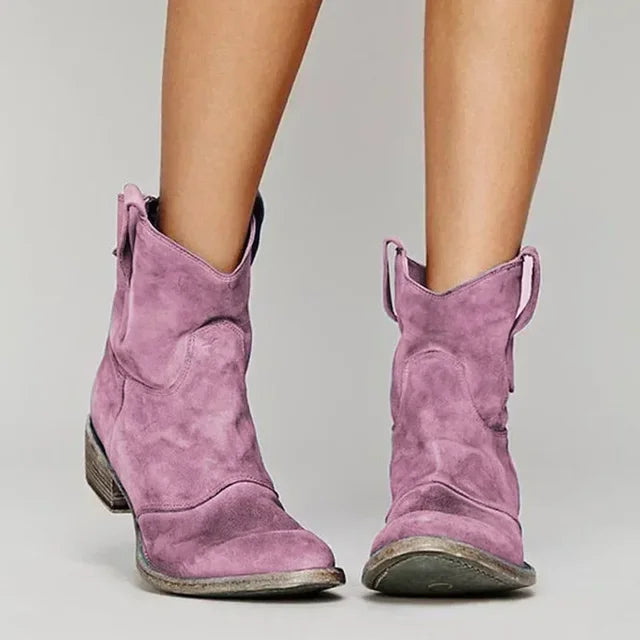 Women's Comfortable Cowboy Boots with Western Details and Pull-On Loops