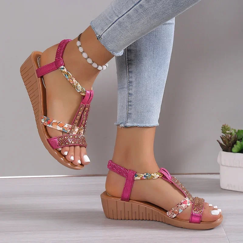 Women's Comfortable Flat Sandals with Boho Design