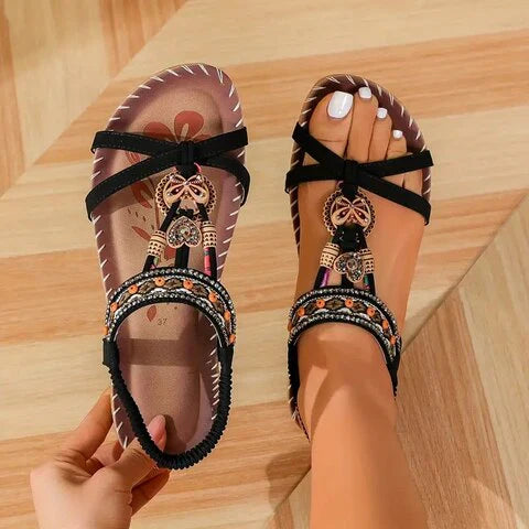 Women's Comfortable Flat Sandals with Boho Design and Cushioned Footbed