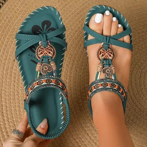 Women's Comfortable Flat Sandals with Boho Design and Cushioned Footbed