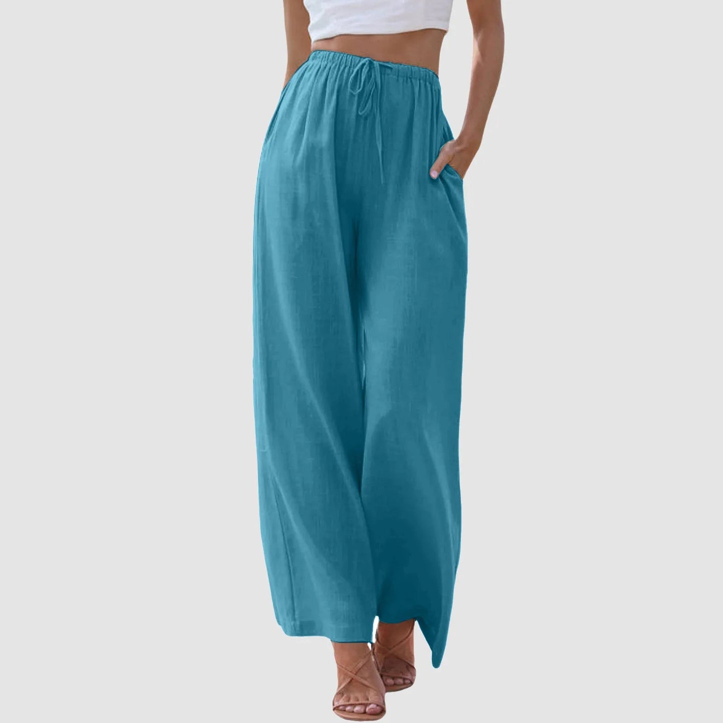 Women's Comfortable High-Waisted Wide Leg Pants with Adjustable Drawstring