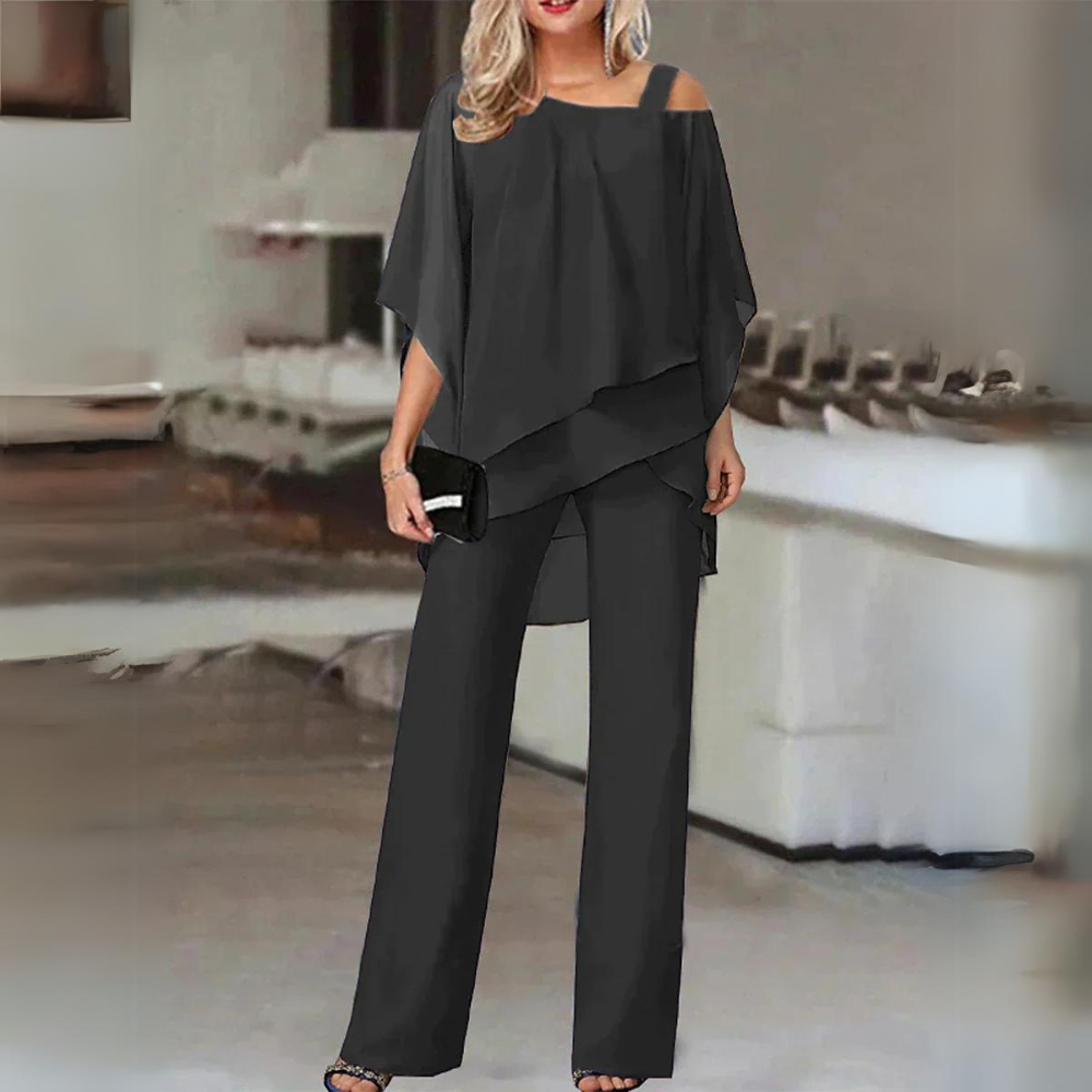 Women's Comfortable Loungewear Set with Layering Top and Straight Pants