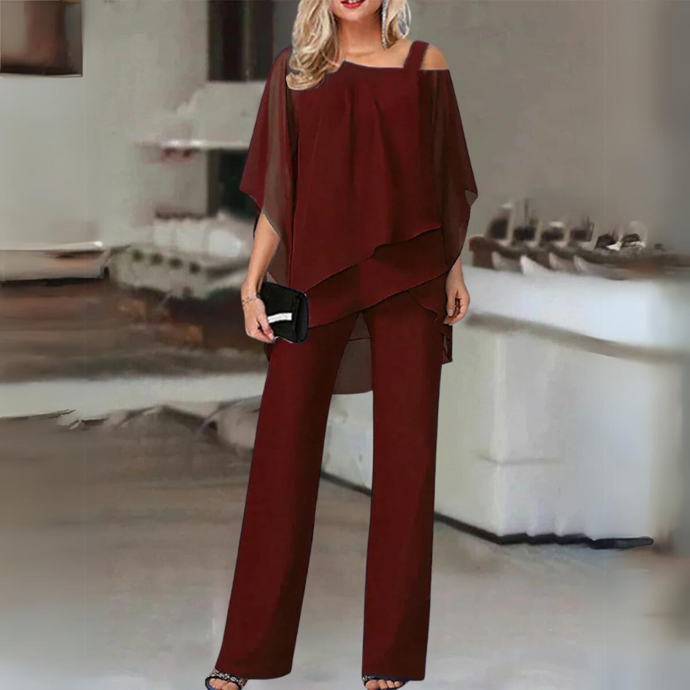 Women's Comfortable Loungewear Set with Layering Top and Straight Pants