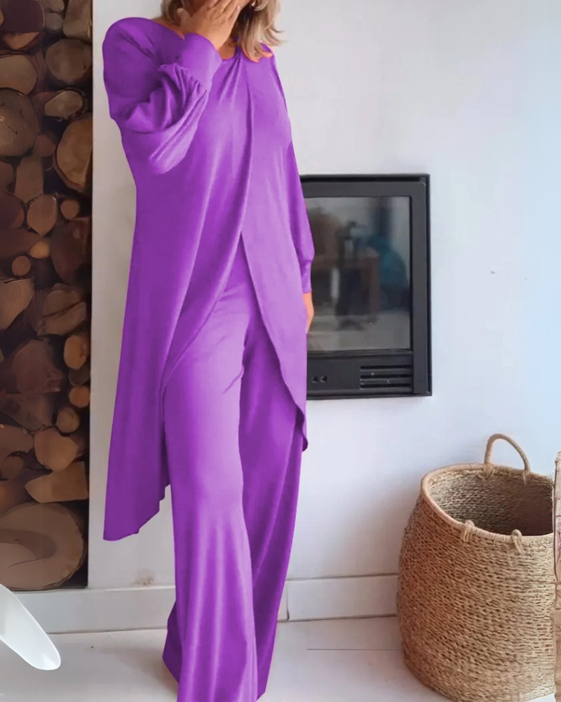 Women's Comfortable Loungewear Set with Long Cardigan and Tailored Pants