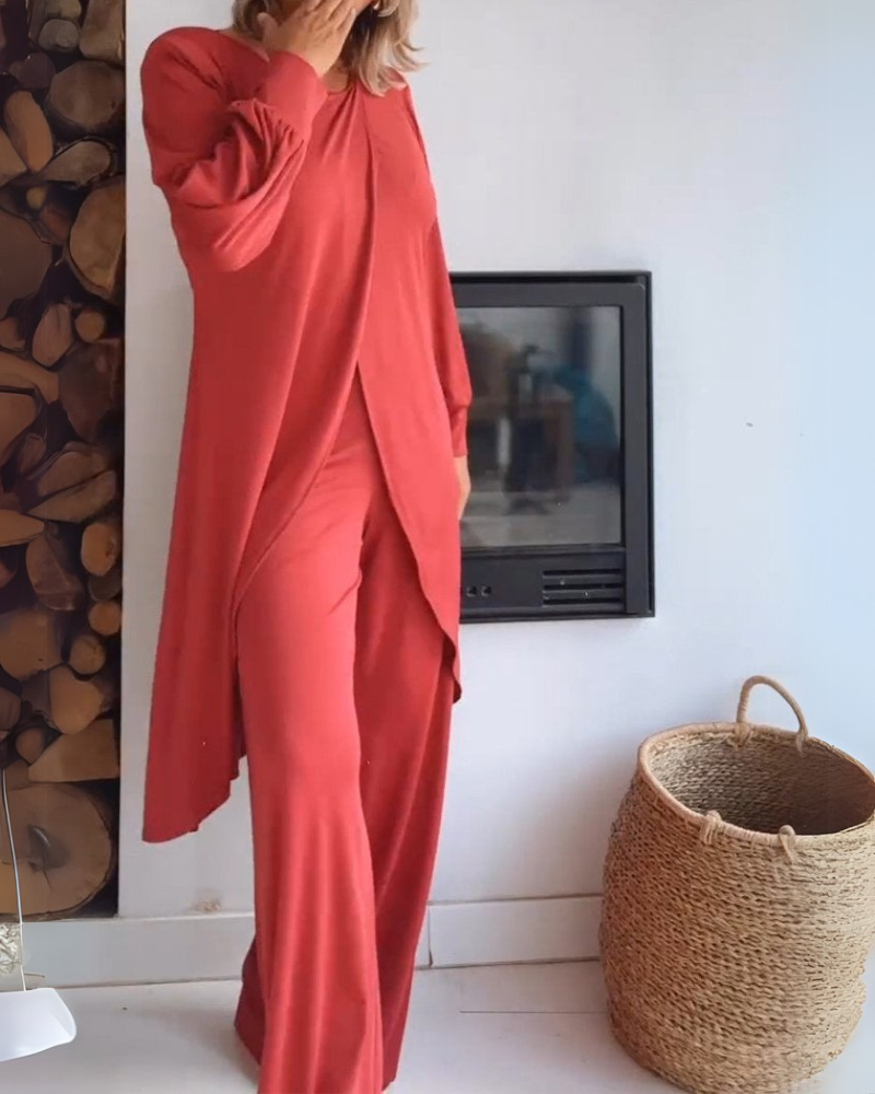 Women's Comfortable Loungewear Set with Long Cardigan and Tailored Pants