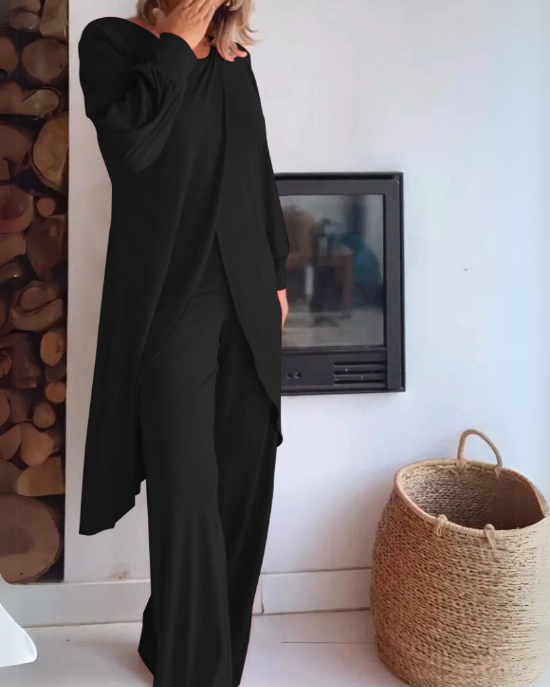 Women's Comfortable Loungewear Set with Long Cardigan and Tailored Pants