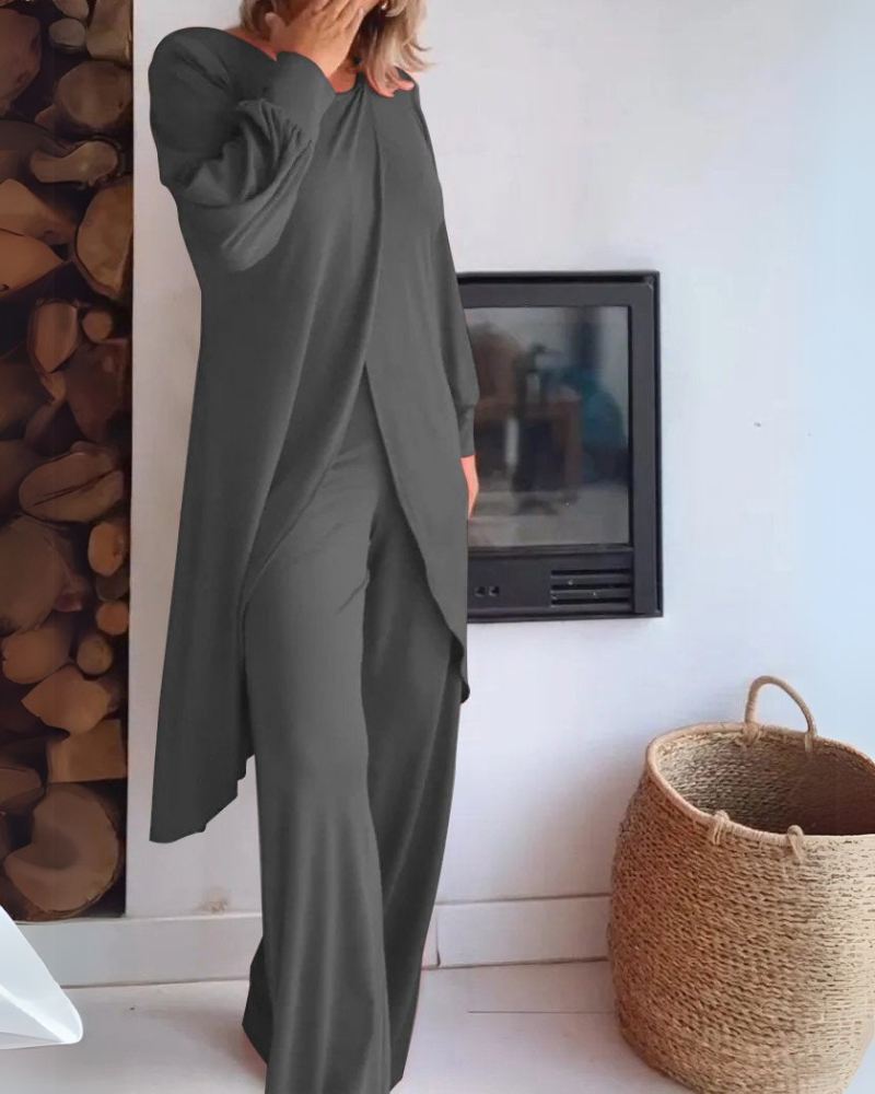 Women's Comfortable Loungewear Set with Long Cardigan and Tailored Pants