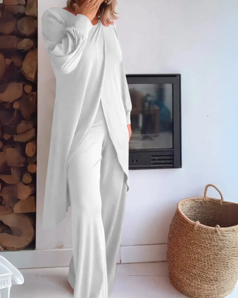 Women's Comfortable Loungewear Set with Long Cardigan and Tailored Pants