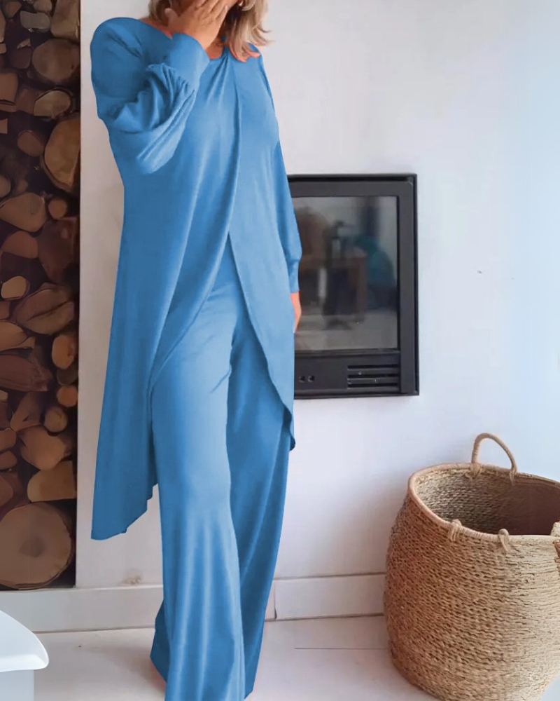 Women's Comfortable Loungewear Set with Long Cardigan and Tailored Pants