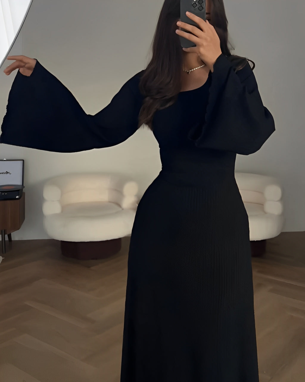 Women's Comfortable Maxi Dress with Bell Sleeves