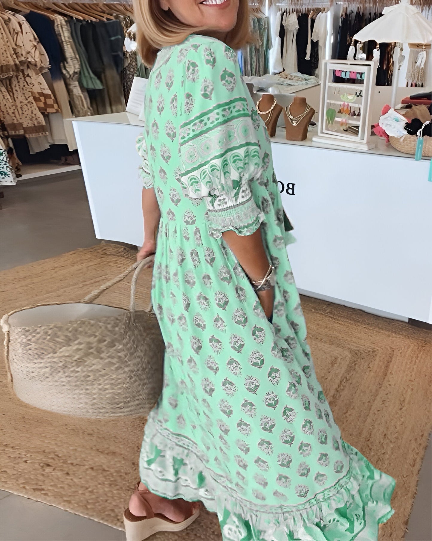 Women's Comfortable Summer Dress with V-Neckline and Floral Pattern