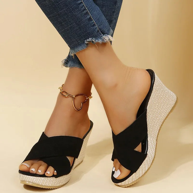 Women's Comfortable Wedge Sandals with Cross-Strap Design and Wedge Heels