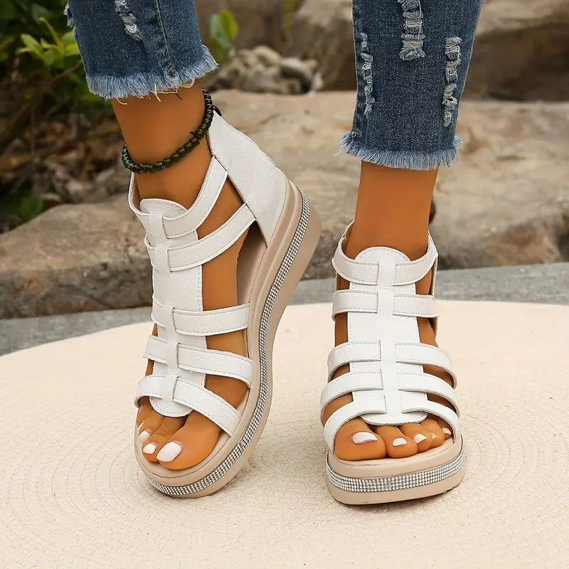 Women's Comfortable Wedge Sandals with Rhinestone Embellishments