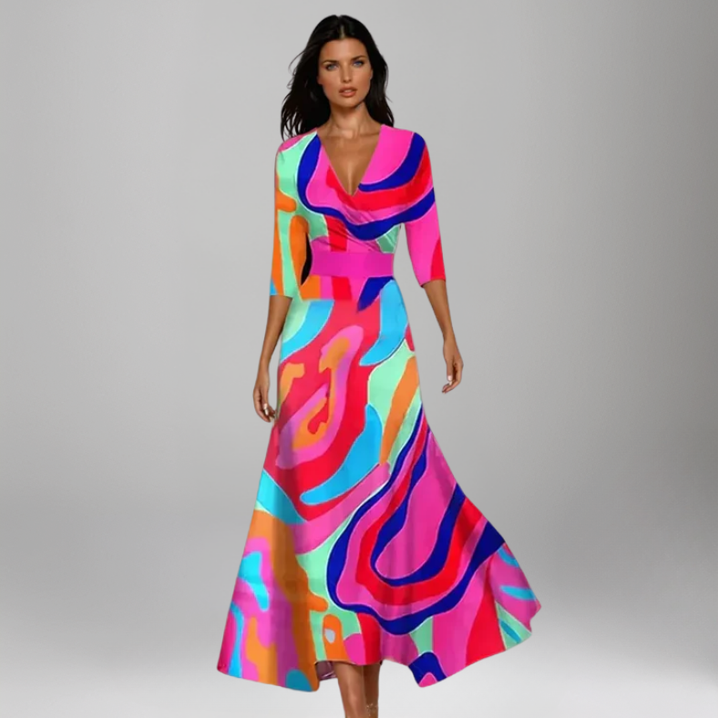 Women's Flattering Wrap Maxi Dress with V-Neckline for Summer Events