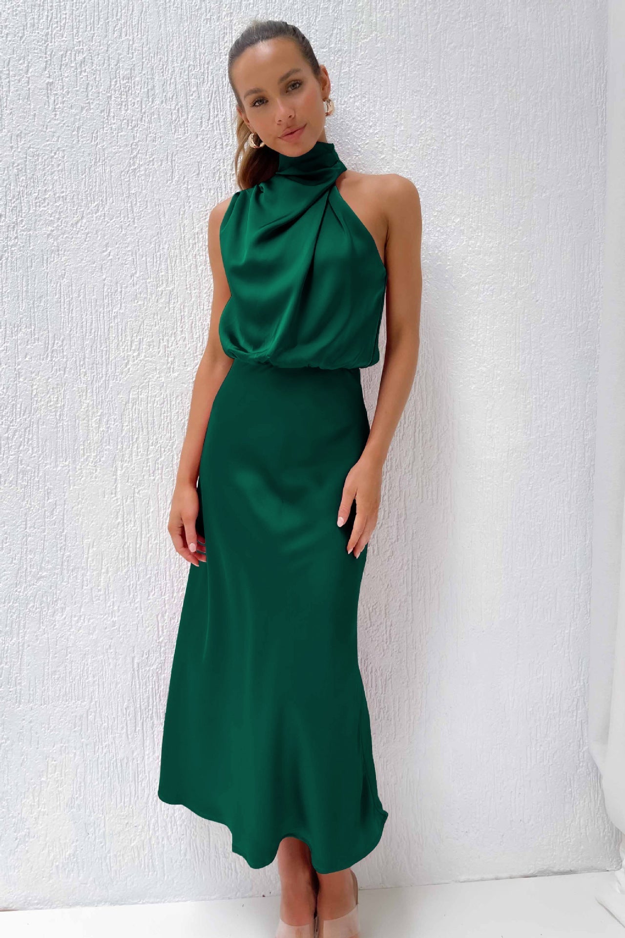 Women's Flowing Halter Neck Maxi Dress for Formal Events