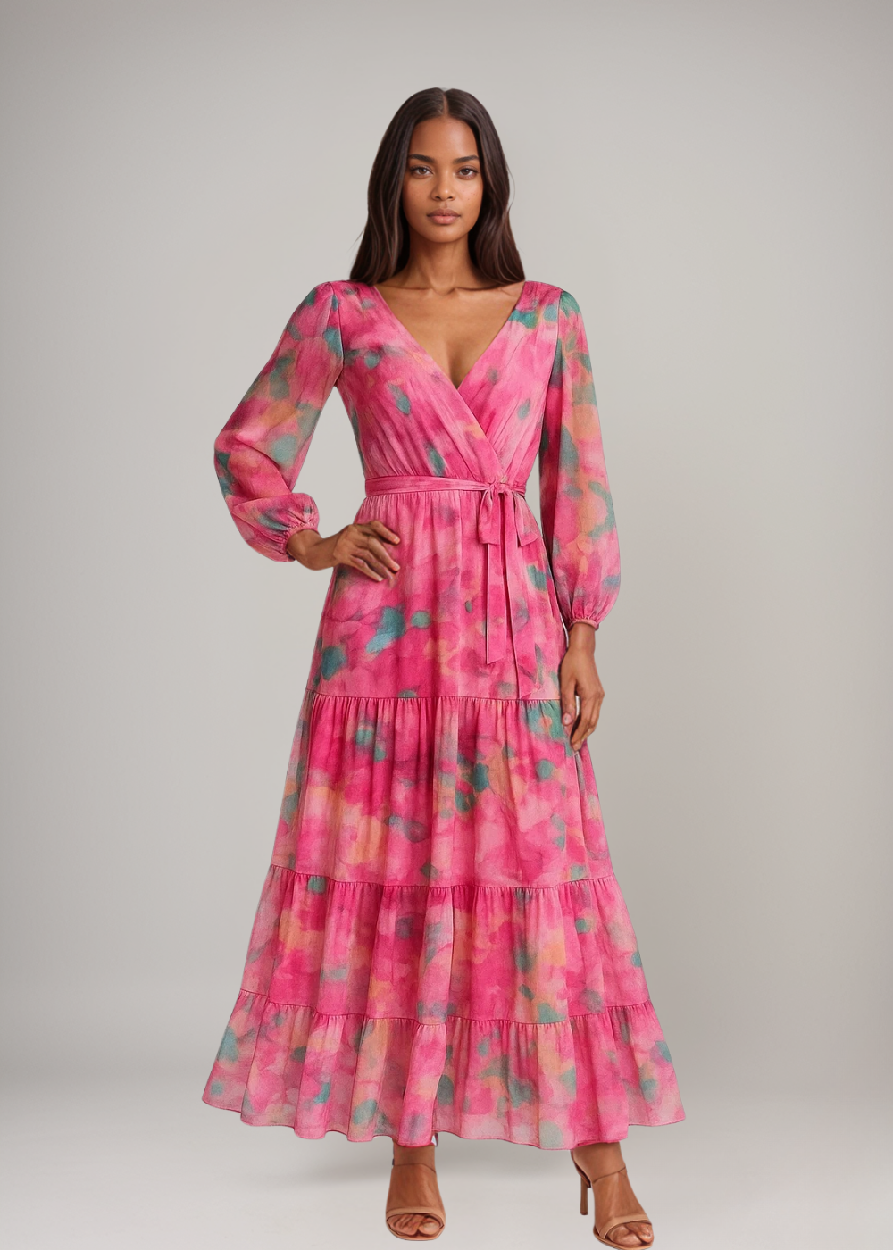 Women's Flowing Maxi Dress with Wrap Design for Summer Occasions