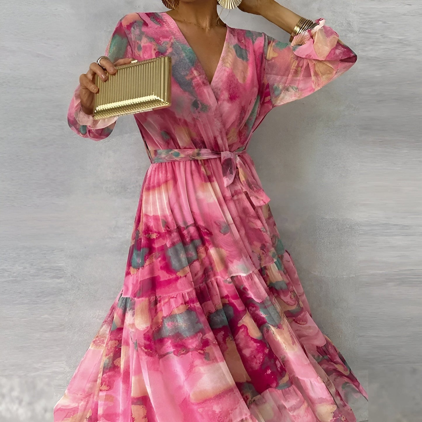 Women's Flowing Maxi Dress with Wrap Design for Summer Occasions