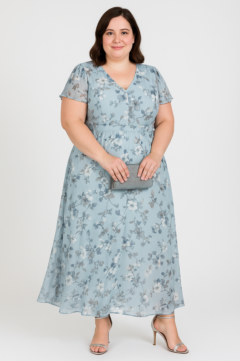 Women's Flowy Maxi Dress with Ruffled Neckline for Summer Events