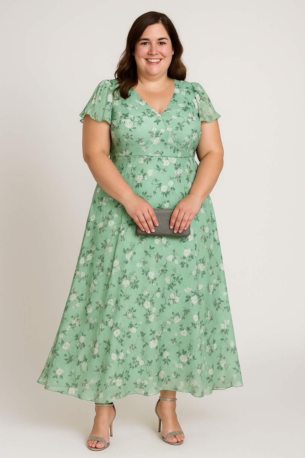 Women's Flowy Maxi Dress with Ruffled Neckline for Summer Events